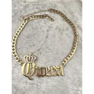Gold Tone Queen‎ Necklace Chain Crown Signed 19"